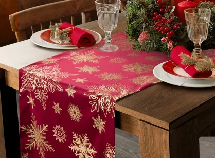 Bieżnik świąteczny 40x140 JOY welwetowy czerwony w śnieżynki