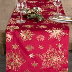 Bieżnik świąteczny 40x140 JOY welwetowy czerwony w śnieżynki