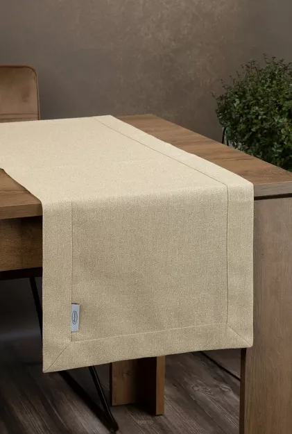 Bieżnik bawełniany 40x180 STELLA 1 złoty zdobiony kantą z wplecioną nicią złotą