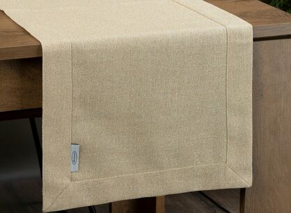 Bieżnik bawełniany 40x180 STELLA 1 złoty zdobiony kantą z wplecioną nicią złotą