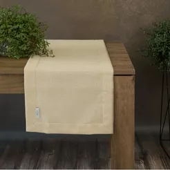 Bieżnik bawełniany 40x180 STELLA 1 złoty zdobiony kantą z wplecioną nicią złotą