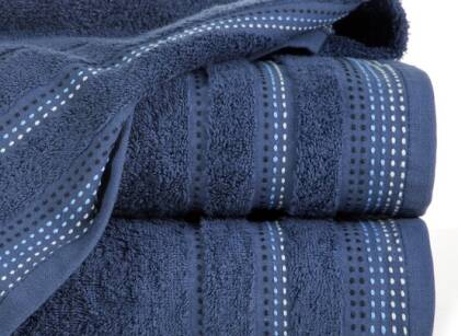 Ręcznik bawełniany 70x140 POLA chabrowy z kolorową bordiurą zakończoną stebnowaniem