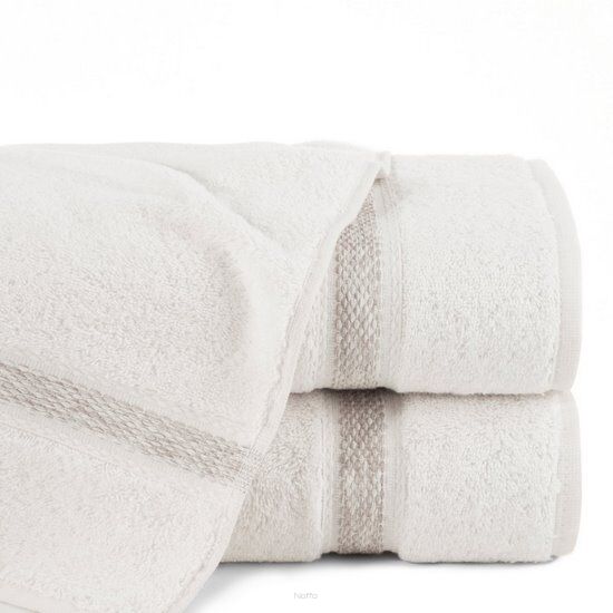 Ręcznik bawełniany 50x90 ALTEA kremowy z bordiurą w stylu eko z melanżowym pasem