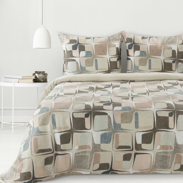 Pościel satynowa 140x200 SPRING 36 beżowa z wzorem geometrycznym z kolekcji Classic