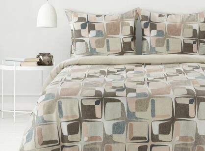 Pościel satynowa 140x200 SPRING 36 beżowa z wzorem geometrycznym z kolekcji Classic