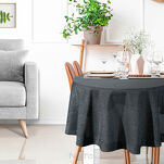 Obrus bawełniany fi 180 STELLA 1 czarny zdobiony kantą z wplecioną nicią srebrną - 5