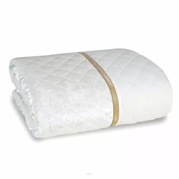 Narzuta welwetowa 220x240 KRISTIN biała przeszywana w delikatny wzór z błyszczącą lamówką