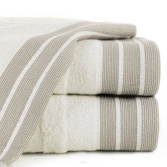 Ręcznik bawełniany 70x140 PATI kremowy w pasy z szeroką żakardową bordiurą