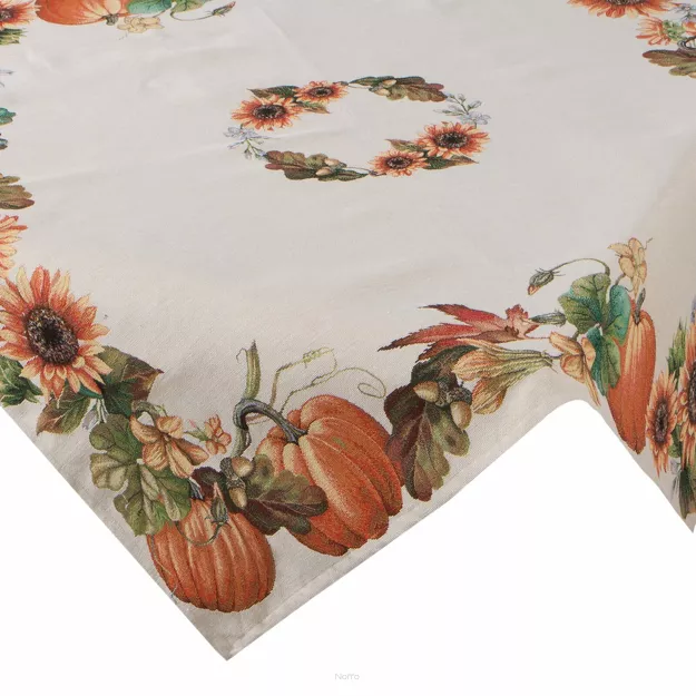 Nakładka gobelinowa 100x100 1220 naturalna z nadrukiem pomarańczowych dyni i słoneczników