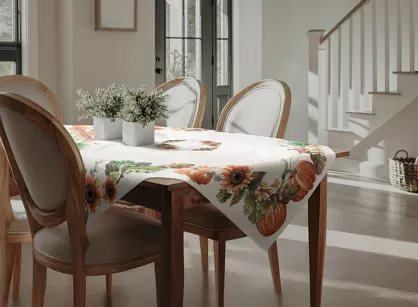 Nakładka gobelinowa 100x100 1220 naturalna z nadrukiem pomarańczowych dyni i słoneczników