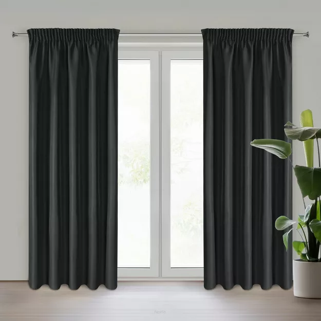 Zasłona na taśmie 140x270 RITA jednokolorowa czarna z miękkiej tkaniny