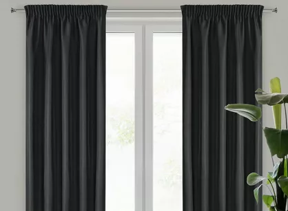 Zasłona na taśmie 140x270 RITA jednokolorowa czarna z miękkiej tkaniny