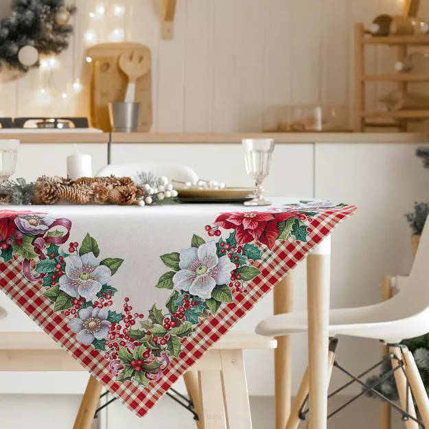 Nakładka świąteczna 100x100 1273 gobelinowa naturalna z z wzorem gwiazdy betlejemskiej