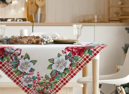 Nakładka świąteczna 100x100 1273 gobelinowa naturalna z z wzorem gwiazdy betlejemskiej