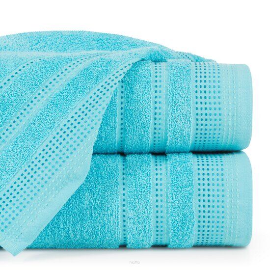 Ręcznik bawełniany 50x90 POLA niebieski z kolorową bordiurą zakończoną stebnowaniem