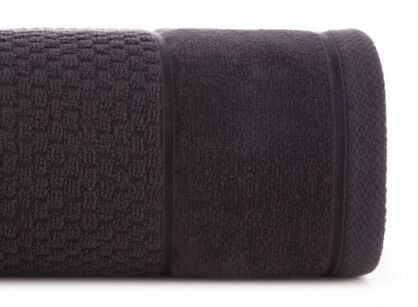 Ręcznik bawełniany 30x50 FRIDA czarny z fakturą kosteczki i szeroką welurową bordiurą