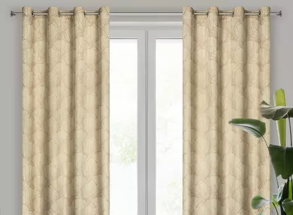 Zasłona na przelotkach 140x250 GOJA zaciemniająca Pierre Cardin kremowa z modnym motywem złotych liści miłorzębu