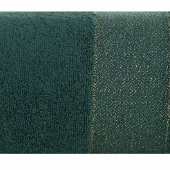 Ręcznik bawełniany 50x90 NESSY ciemna zieleń szeroką żakardową bordiurą w geometryczny wzór przetykaną błyszczącą nicią