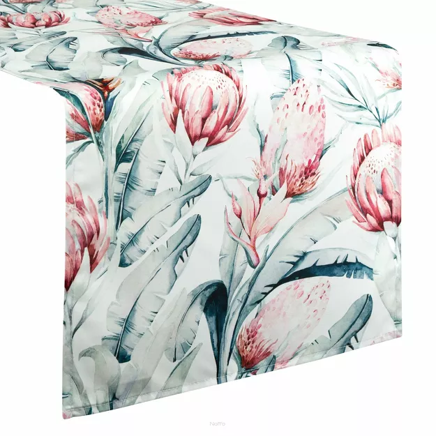 Bieżnik na taras 40x180 GARDEN 32 biały wodoodporny niebieski motyw kwiatowy