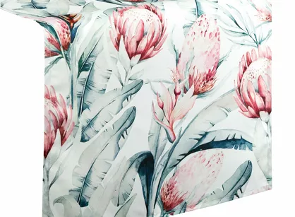 Bieżnik na taras 40x180 GARDEN 32 biały wodoodporny niebieski motyw kwiatowy