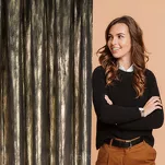 Zasłona na taśmie 140x270 EMILA welwetowa czarna z szampańskim przecieranym wzorem - 11