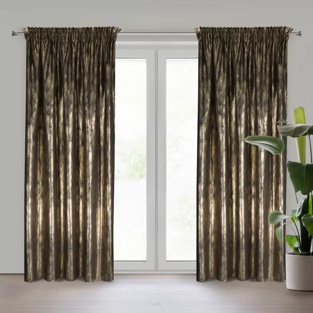 Zasłona na taśmie 140x270 EMILA welwetowa czarna z szampańskim przecieranym wzorem