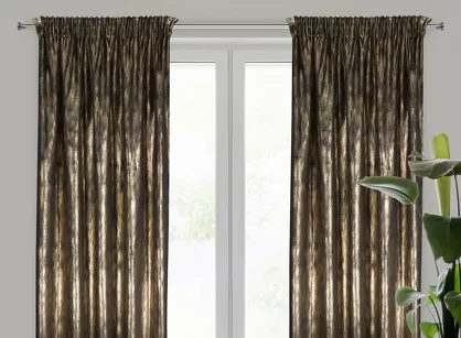 Zasłona na taśmie 140x270 EMILA welwetowa czarna z szampańskim przecieranym wzorem