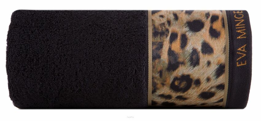 Ręcznik 70x140 EVA 23 Eva Minge czarny z drukowaną bordiurą z wzorem zwierzęcym 500 g/m2