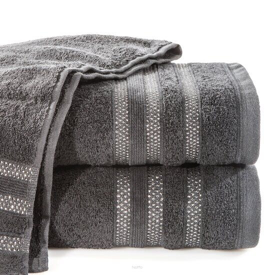 Ręcznik bawełniany 50x90 JUDY czarny z delikatną bordiurą z błyszczącą srebrną nicią