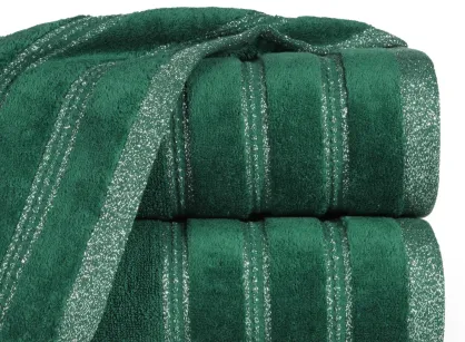 Ręcznik bawełniany 70x140 GLORY 1 ciemna zieleń z welurową bordiurą i srebrną nicią