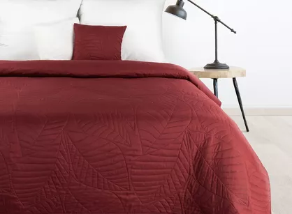 Narzuta 170x210 BONI 6 ceglana pikowana z mikrofibry botaniczny wzór liści