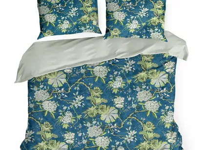 Pościel satynowa 160x200 SPRING 68 niebiesko miętowa nadruk kwiatów