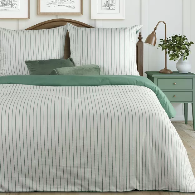 Pościel satynowa 220x200 RAYA biała miętowa w paseczki