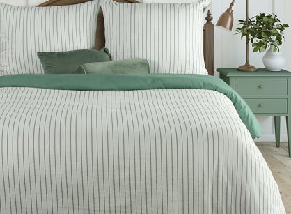 Pościel satynowa 220x200 RAYA biała miętowa w paseczki
