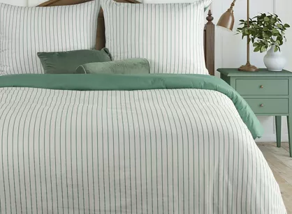 Pościel satynowa 220x200 RAYA biała miętowa w paseczki
