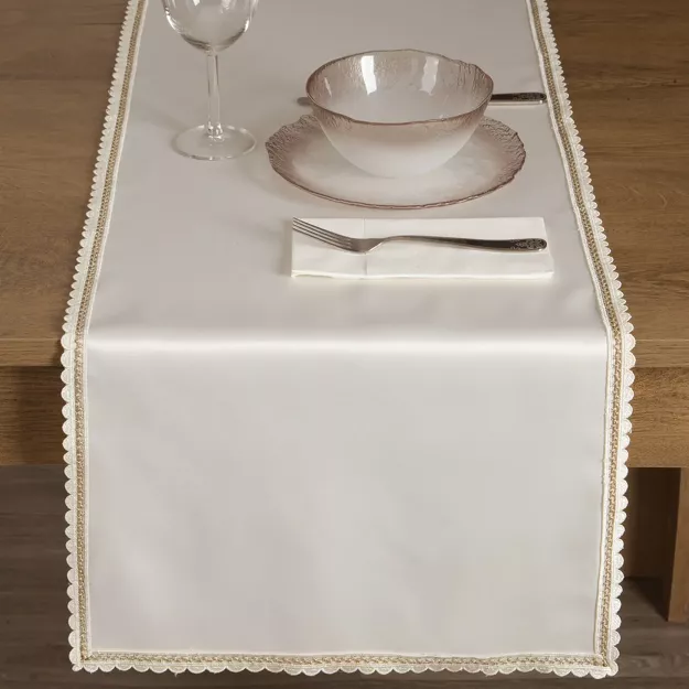 Bieżnik 40x180 LACE kremowy wykończony szampańską koronką