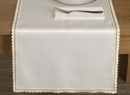 Bieżnik 40x180 LACE kremowy wykończony szampańską koronką