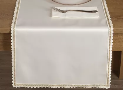 Bieżnik 40x180 LACE kremowy wykończony szampańską koronką