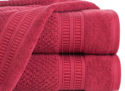 Ręcznik bawełniany 50x90 ROSITA czerwony z subtelną bordiurą w delikatne poziome paski