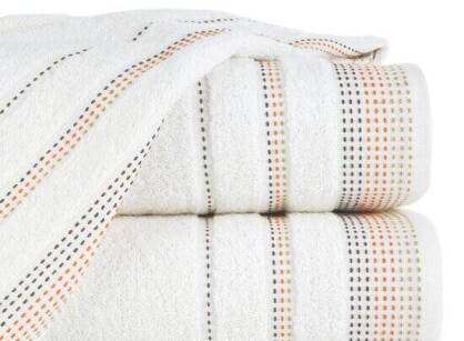 Ręcznik bawełniany 70x140 POLA kremowy z kolorową bordiurą zakończoną stebnowaniem