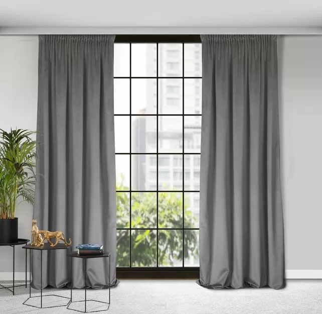 Zasłona gotowa na taśmie 135x300 ROSA welwetowa stalowa Design 91