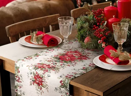 Bieżnik świąteczny 40x100 4153 gobelinowy z szenili naturalny zielony świąteczny wzór