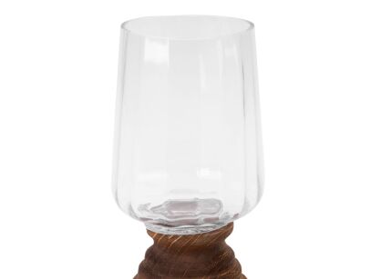 Świecznik dekoracyjny szklany 13x23 GRACE 1 biały brązowy ze szkła i drewna
