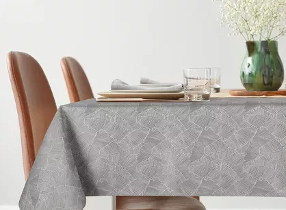 Obrus 140x220 ISLA srebrny z żakardowym wzorem liści bananowca