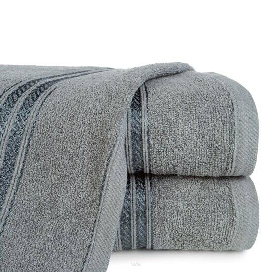 Ręcznik bawełniany 50x90 LORI stalowy z delikatną bordiurą z błyszczącą nicią
