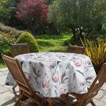 Obrus na taras fi 150 GARDEN 32 biały wodoodporny niebieski motyw kwiatowy - 7