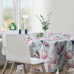 Obrus na taras fi 150 GARDEN 32 biały wodoodporny niebieski motyw kwiatowy - 6