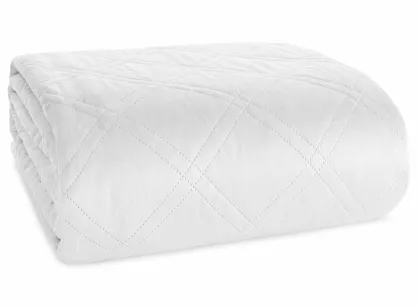 Narzuta welwetowa 220x240 LUIZ 8 biała pikowana hot press w wyrazisty geometryczny wzór