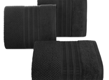 Ręcznik bawełniany 50x90 ROSITA czarny z subtelną bordiurą w delikatne poziome paski