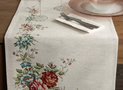 Bieżnik gobelinowy 45x140 1233 naturalny z wzorem kwiatowym